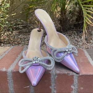 Mach & Mach Pink Iridescent Double Bow Mules. Never Worn!!
